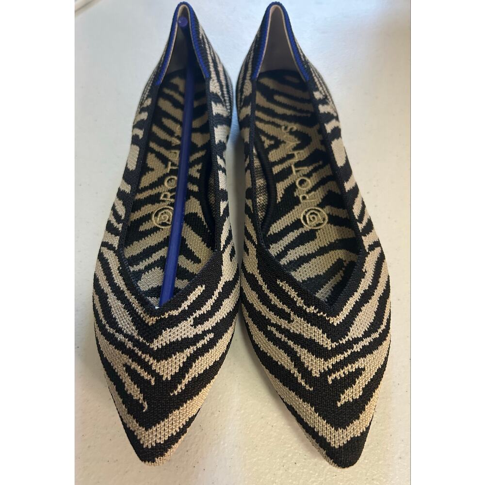 Rothy’s The Point Flats Zebra Print Black Tan Knit Size 7 New in Box